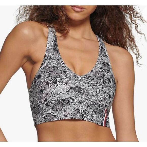 Tommy Hilfiger Women's 4-way Stretch All Over Print Racerback Sports Bra - Picture 1 of 7